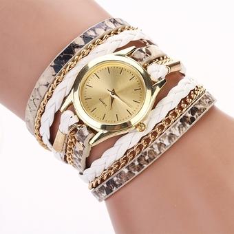Jo.In Women Retro Chains Leopard Synthetic Leather Strap Watch Bracelet Wristwatch (White)  