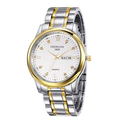 KamVio FEDYLON F690 Men's Roman Numbers Design 1868 Qaurtz Analog 3ATM Stainless Steel Band Wrist Watch with Day & Date Function - White