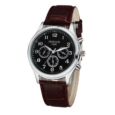 KamVio FEDYLON Men's Arabic Numbers Design PU Leather Band Wrist Watch - Black + Brwon