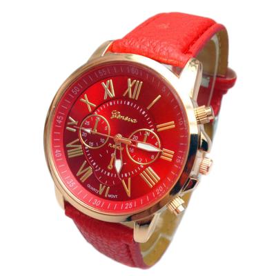 KamVio Geneva Women's Analog Quartz PU Leather Band Wrist Watch with Three Sub-dials - Red