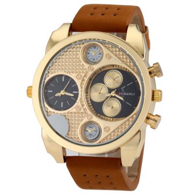 KamVio JUBAOLI 1041 Men's Fashion Multi Round Decorative Sub-dials Analog Qaurtz Wrist Watch with Hole Style PU Leather Band - Black