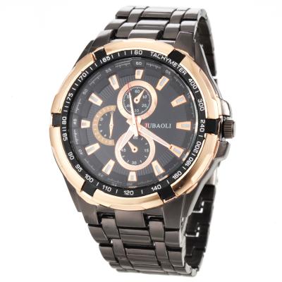 KamVio JUBAOLI 8018 Men's Analog Qaurtz Stainless Steel Band Wrist Watch with Three Decorative Sub-dials - Golden + Black