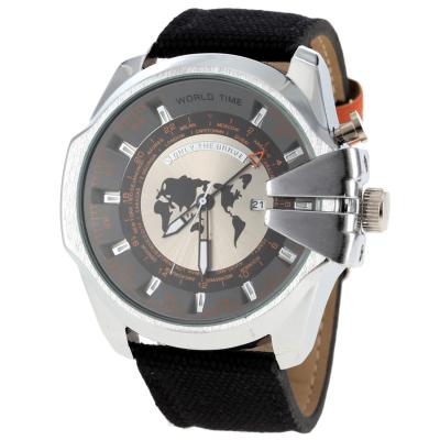 KamVio JUBAOLI Men's World Map Pattern World Time 24 Hour Wrist Watch with Date Function - Black