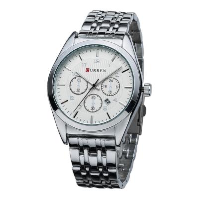 Kamvio CURREN 8134 Arabic Numerals Men's Analog Quartz Stainless Steel 3ATM Waterproof Wrist Watch - Silver + White