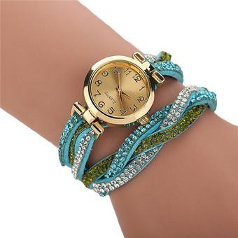 Korean Fashion Rhinestone Colorful Strap Twist Lady‘s Charm Bracelets Watch LC344 Blue  