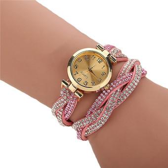 Korean Fashion Rhinestone Colorful Strap Twist Lady's Charm Bracelets Watch LC343 Pink  