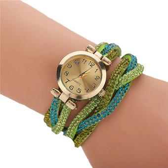 Korean Fashion Rhinestone Colorful Strap Twist Lady's Charm Bracelets Watch LC341 Green  
