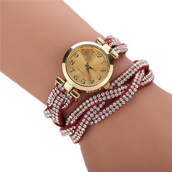 Korean Fashion Rhinestone Colorful Strap Twist Lady's Charm Bracelets Watch LC340 Red  