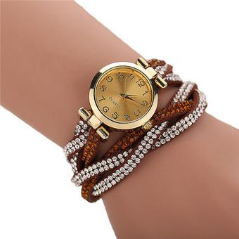 Korean Fashion Rhinestone Leather Strap Twist Charm Bracelets Watch LC335 Brown  