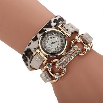 Korean Leather Band Rhinestone Fashion Women's Bracelets Watch LC450 White  