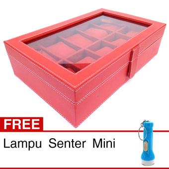 Kualitas Super Kotak Box Jam Tangan Isi 10 - Merah + Gratis Senter Mini  