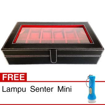 Kualitas Super Kotak Jam Tangan Isi 12 - Box Jam Tangan - Hitam-Merah + Gratis Senter Mini  