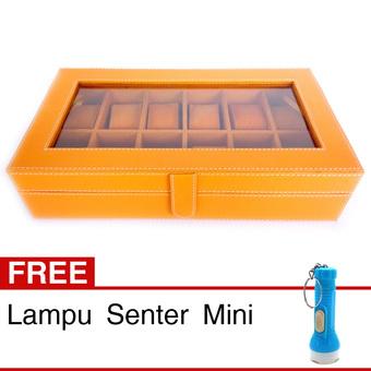 Kualitas Super Kotak Jam Tangan Isi 12 - Box Jam Tangan - Oranye + Gratis Senter Mini  
