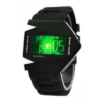 LED Airplane Style - Jam Tangan Pria - Hitam - Strap Rubber - Sport Watch - Small Size  