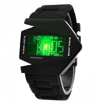 LED - Airplane Watch - Jam Tangan Pria - Hitam - Strap Rubber - Sport Watch  
