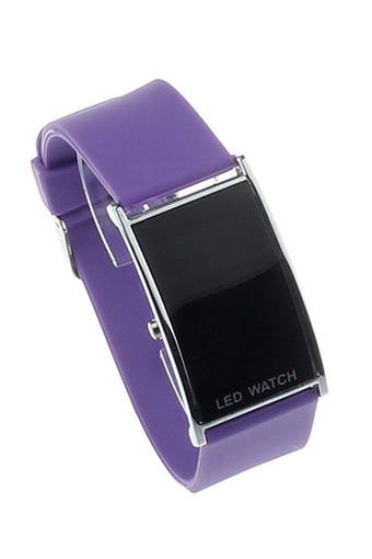 LED Alarm Date Digital Women Men Sports Rubber Bracelet Wrist Watch Purple  