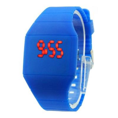 LED Watch - Jam tangan Unisex - Rubber Strap - Light Blue - Square Thin LED Watch
