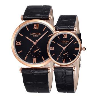 LONGBO Genuine Leather Strap Watches Rome Dial Silver Case Men Women Fashion Waterproof Lovers' Watch Times Buckle Clasp---Black Rose-gold Black(Female)  