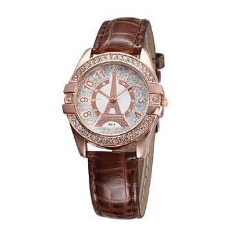 Ladies Fashion Crystal Auger Eiffel Tower Belt Watches Personality Diamond Pointer Wristwatch Female Brown - Intl  