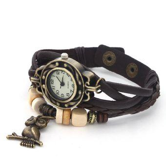 Lady Vintage Lovely Owl Pendant Sidewalks Woven Leather Bracelet Wrist Watch ?Coffee (Intl)  