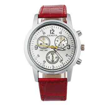 Leather Band Analog Dial Quartz Wrist Watch (Red)  