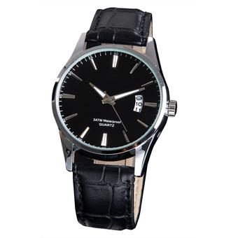 Luxury Leisure Leather Quartz Date Mens Wrist Watch (Black)  