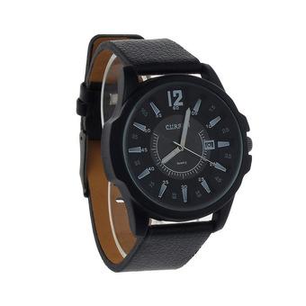Luxury Men's Analog Sport Steel Case Quartz Date Leather Wrist Watch Black  