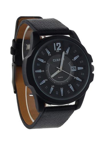 Luxury Men's Analog Sport Steel Case Quartz Date Leather Wrist Watch Black Jam Tangan  