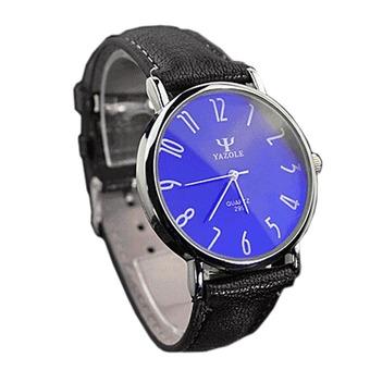Luxury Mens Business Faux Leather Blue Ray Glass Quartz Analog Watches (Black)  