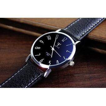 Luxury Mens Business Faux Leather Blue Ray Glass Quartz Analog Watches Black (Intl)  