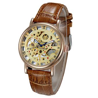 Luxury Mens Skeleton Mechanical Leather Band Wrist Watch Wristwatch Brown  