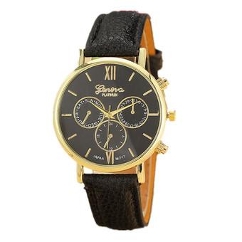 Luxury Unisex Leather Band Analog Quartz Vogue Wrist Watches (Black)  