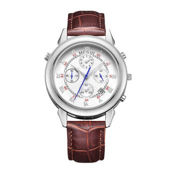 MEGIR 2013 Men Double Sided Display Chronograph Calendar Leather Quartz Watch (Intl)  