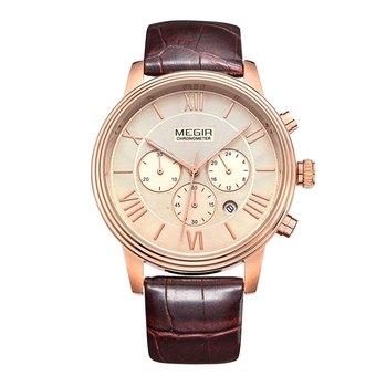 MEGIR 2304 30M Water Resistance Quartz Watch Date Function Leather Band for Men (BROWN) - Intl  
