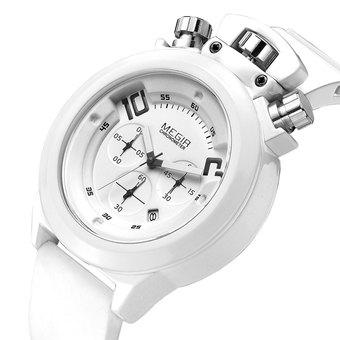 MEGIR 2511 30M Water Resistance Quartz Watch Date Function Silicone Band for Men-White (Intl)  