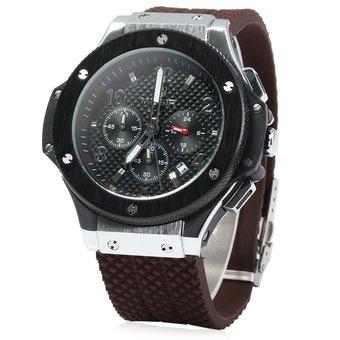 MEGIR 3002G Male Quartz Watch with Date Function Silicone Band Luminous Pointer 30M Water Resistance (BROWN) (Intl)  