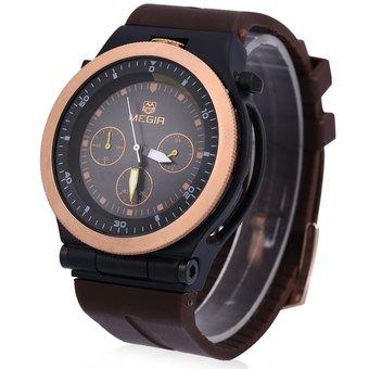 MEGIR 3003 30M Water Resistant Male Quartz Watch with Luminous Analog Silicone Band Working Sub-dials (BROWN) (Intl)  