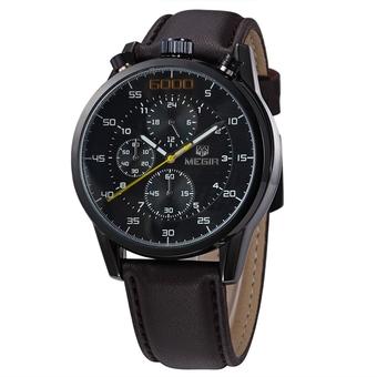 MEGIR 3005 Leather Strap Water Resistant Male Quartz Watch Black (Intl)  