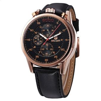 MEGIR 3005 Leather Strap Water Resistant Male Quartz Watch Black gold (Intl)  