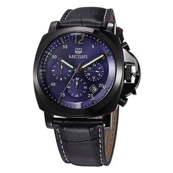 MEGIR 3006 30M Water Resistant Male Quartz Watch (BLACK LEATHER BLUE) - Intl  