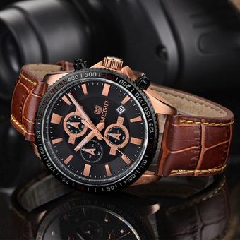 MEGIR 3ATM Water Resistant Fashion Wristwatch with Calendar Comfortable Leather Strap Pin Buckle Noctilucent Hands Analog Quartz Watch for Men - Intl  