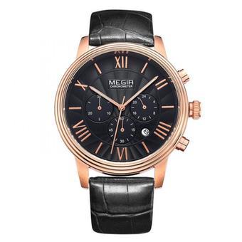 MEGIR Brand Men Genuine Leather Watch Analog Display Military Watches Date Chronograph Sport Watch (Intl)  