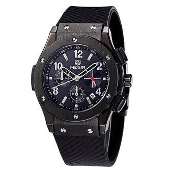MEGIR Men's Sports Casual Watches silicone strap Black 230102  