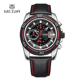 MEGIR New Luxury Date Sports Watches Steel Case Quartz Watch Clock Hours Leather Strap Men's Wristwatch - Intl  