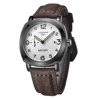 MEGIR fashion military leather quartz watch men casual business waterproof luminous analog wristwatch (brown&white) (Intl)  