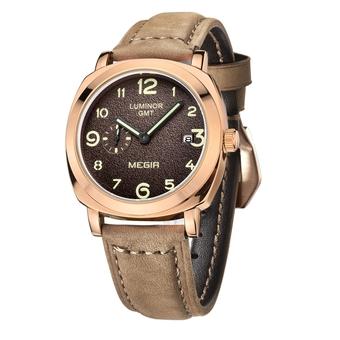 MEGIR fashion military leather quartz watch men casual business waterproof luminous analog wristwatch (brown) (Intl)  