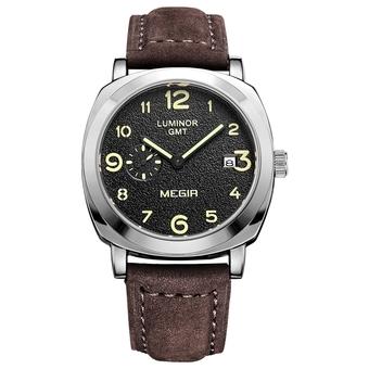 MEGIR fashion military mens quartz watch luxury luminous chronograph leather wrist watch (Intl)  