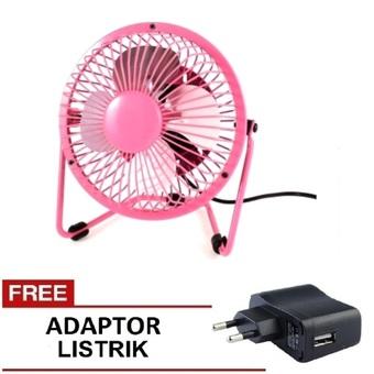 Maximo Kipas Angin Meja USB Fan - Pink + Gratis Adaptor Listrik  