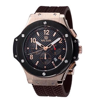 Megir Chronograph 24 Hours Function Waterproof Men's Sport Watch Silicone Luxury Watch Men Brand Army Watch(Rose gold&Black) (Intl)  