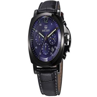 Megir Genuine Luxury Black Leather Strap Watch  